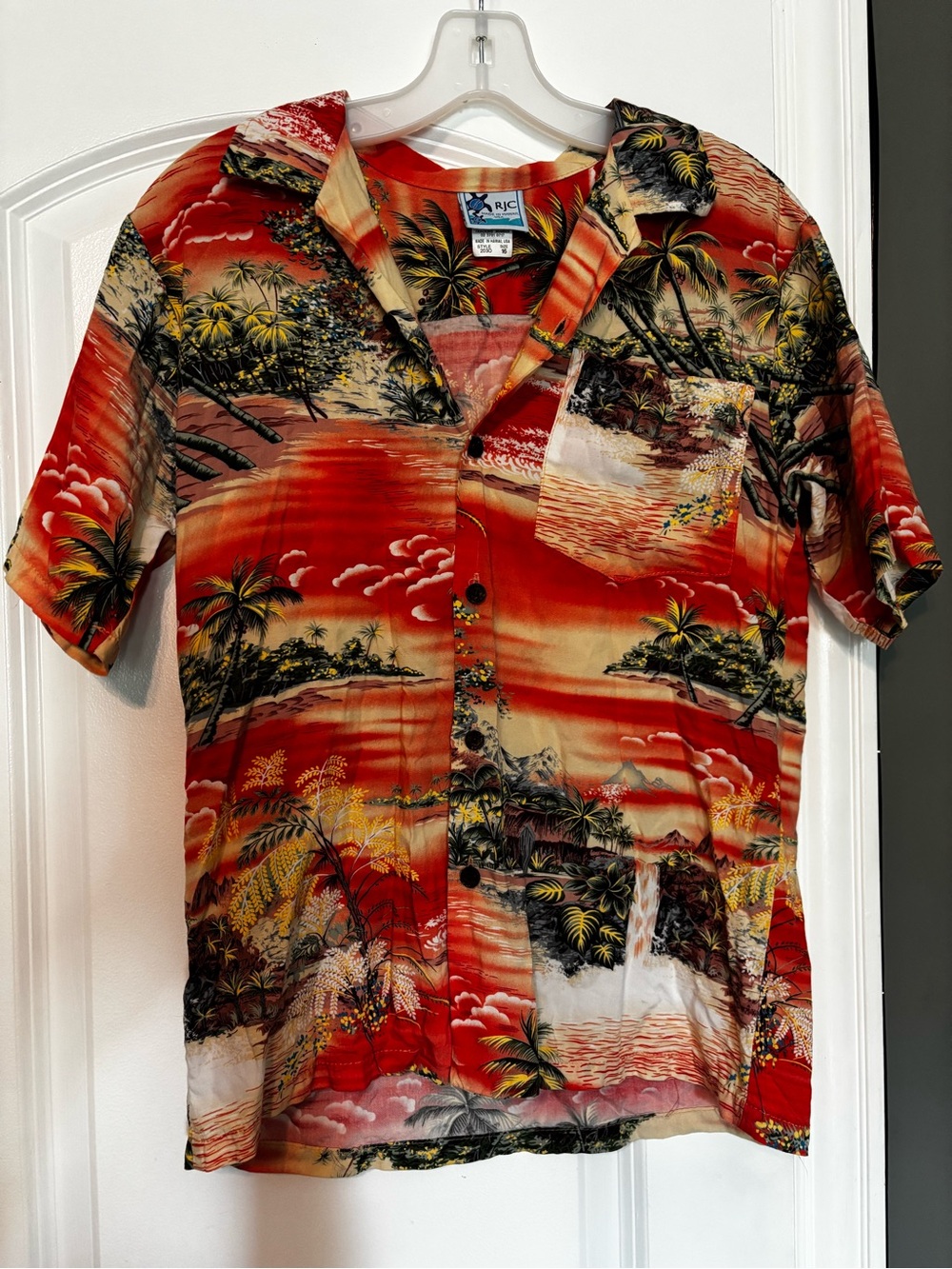 RJC Vintage-Style Red Orange Tropical Hawaiian Shirt Size 16